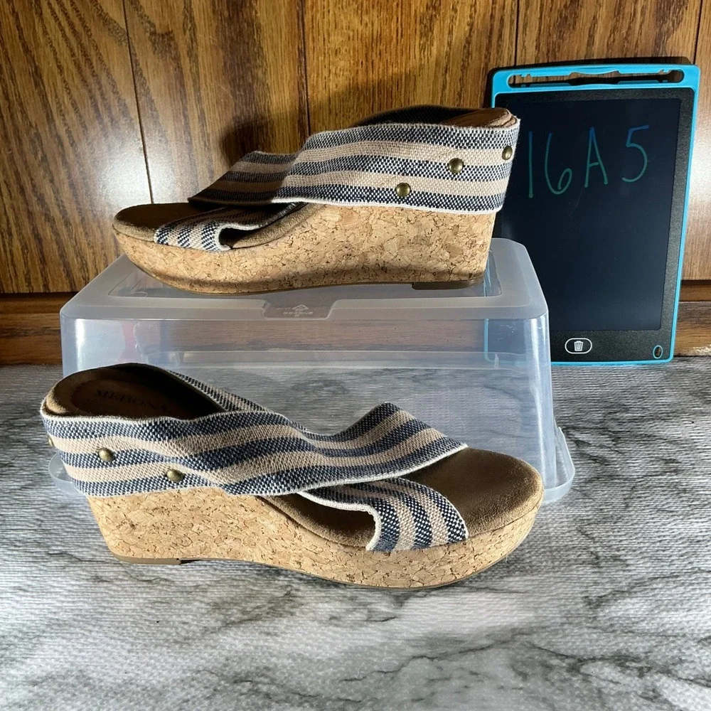 Merona Wedge Sandals Espadrille Platform Striped Casual Comfort‎ Shoes 9.5